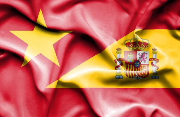 Waving flag of Spain and Vietnam — Stock Fotó