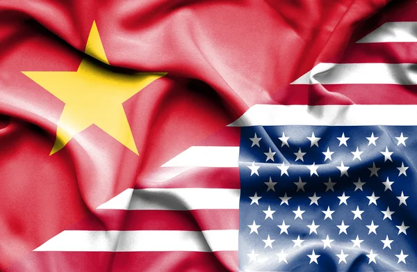 Waving flag of United States of America and Vietnam — Φωτογραφία Αρχείου