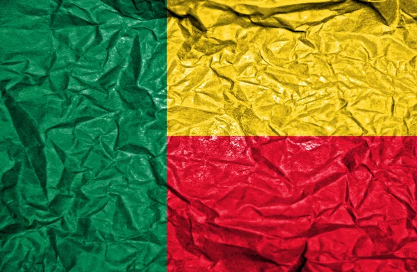 Benin vintage flag on old crumpled paper background — Stock Photo, Image