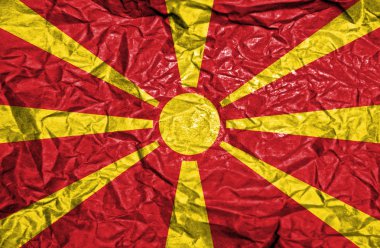 Makedonya vintage bayrağı eski buruşuk kağıt arka plan üzerinde