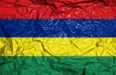 Mauritius vintage bayrağı eski buruşuk kağıt arka plan üzerinde