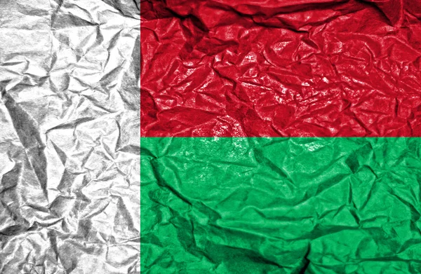 Madagaskar vintage bayrağı eski buruşuk kağıt arka plan üzerinde