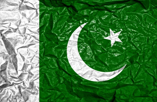 Bandeira do vintage paquistanês no fundo de papel velho amassado — Fotografia de Stock