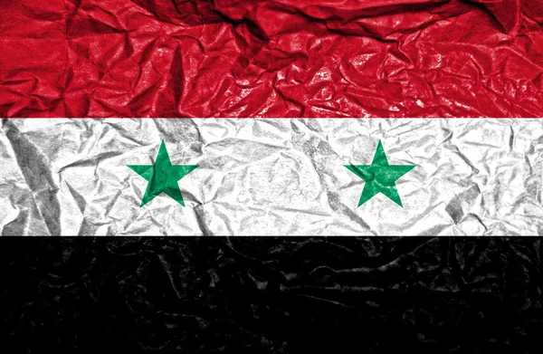 Syrien vintage flagga på gamla skrynkligt papper bakgrund — Stockfoto