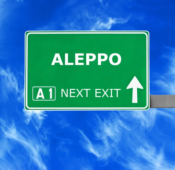 ALEPPO road sign against clear blue sky — Stock Photo, Image