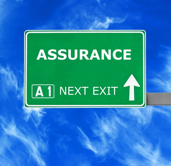 ASSURANCE road sign against clear blue sky — Stock Photo, Image