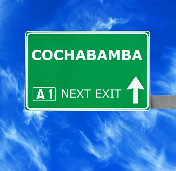 COCHABAMBA road sign against clear blue sky — Stock Photo, Image