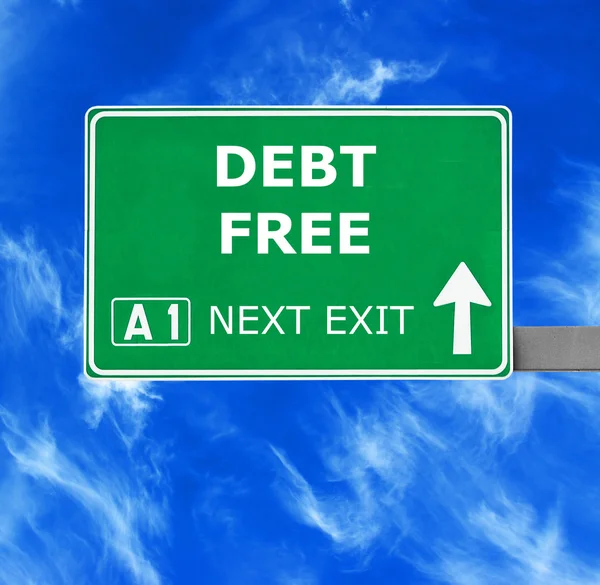 DEBT FREE road sign against clear blue sky — Stock Photo, Image