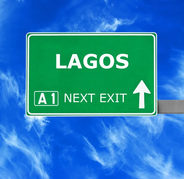 LAGOS road sign against clear blue sky — Stock Photo, Image