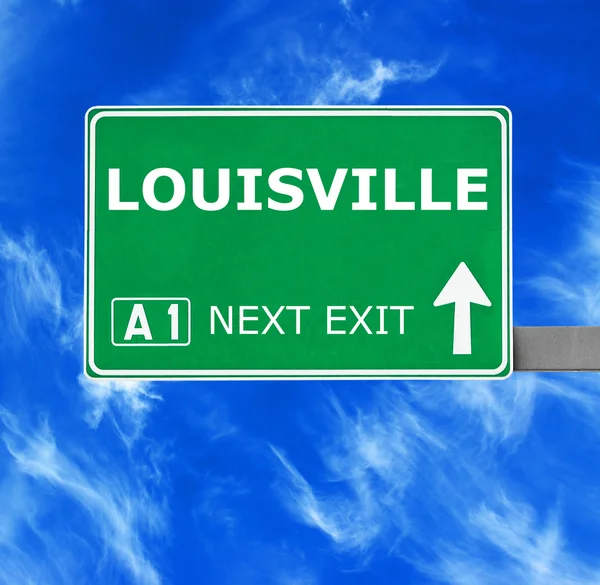 Louisville verkeersbord tegen duidelijke blauwe hemel — Stockfoto