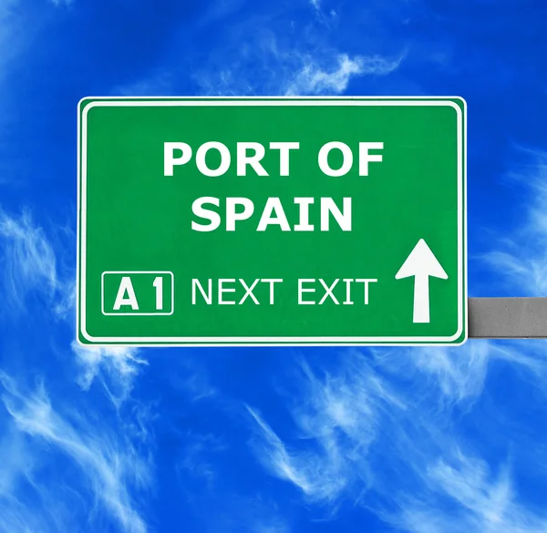 Порт Іспанії дорожній знак проти зніміть Синє небо — стокове фото