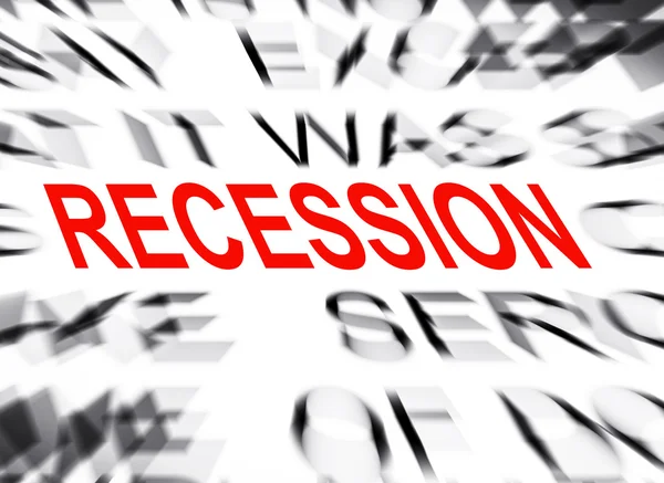 Blured text with focus on RECESSION — Stock Photo, Image