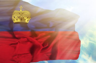 Mavi gökyüzü ile yapraklara karşı bayrak sallayarak lichtenstein