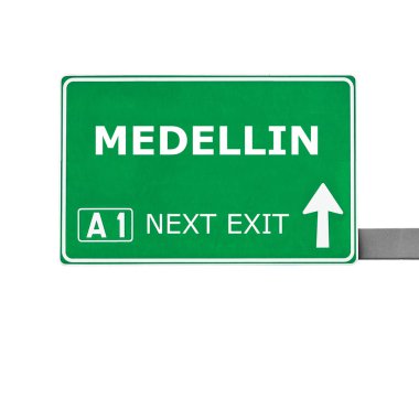Medellin yol işaret üzerine beyaz izole