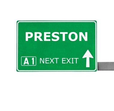Preston yol işaret üzerine beyaz izole