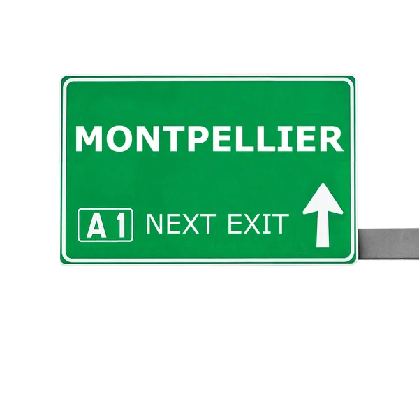 Montpellier yol işaret üzerine beyaz izole — Stok fotoğraf