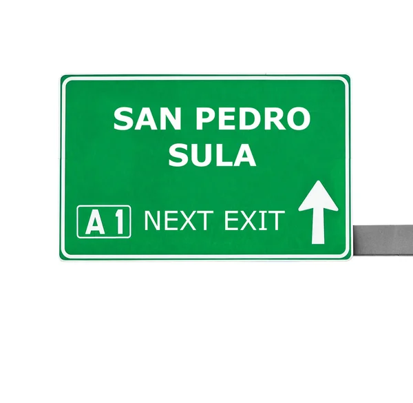 San Pedro Sula verkeersbord geïsoleerd op wit — Stockfoto