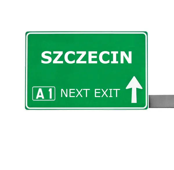 SZCZECIN road sign isolated on white — Stock Photo, Image