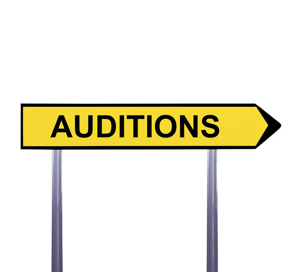 Conceptual arrow sign isolated on white - AUDITIONS