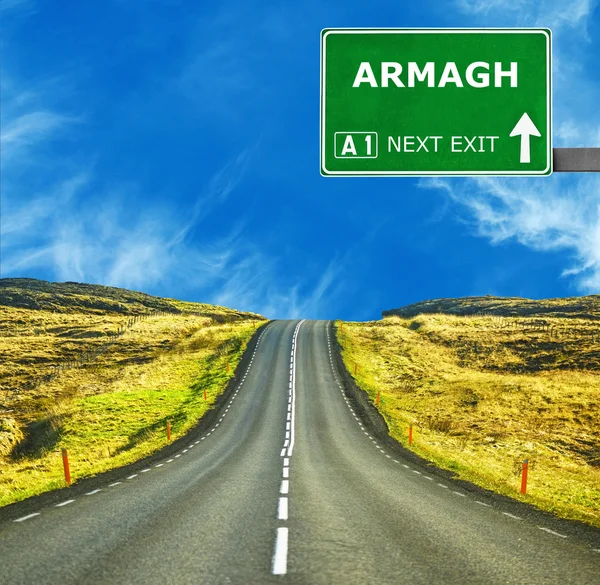 ARMAGH road sign against clear blue sky — Stock Photo, Image