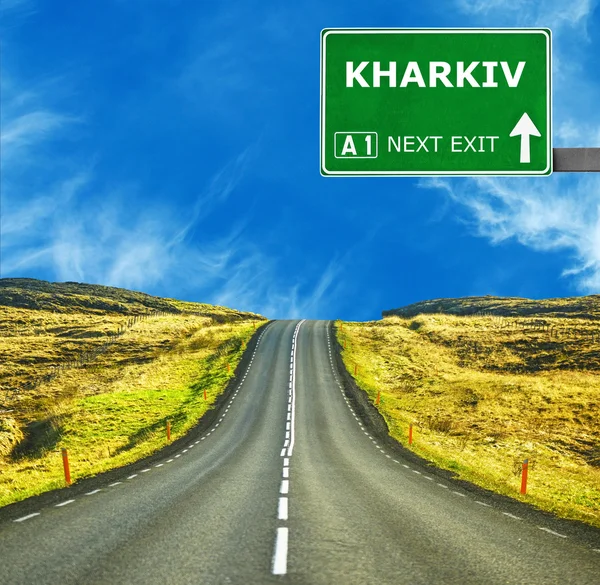 KHARKIV road sign against clear blue sky — Stock Photo, Image