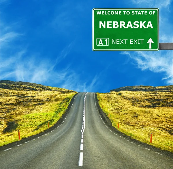 NEBRASKA road sign against clear blue sky — Stock Photo, Image