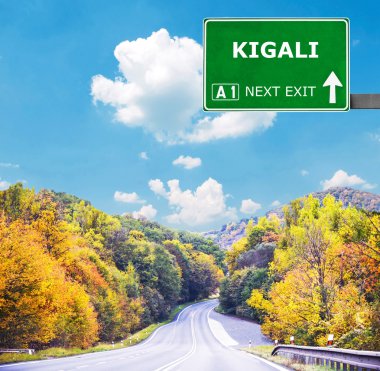 KIGALI road sign against clear blue sky clipart
