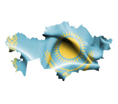 Beyaz izole bayrak sallayarak ile Kazakistan Haritası