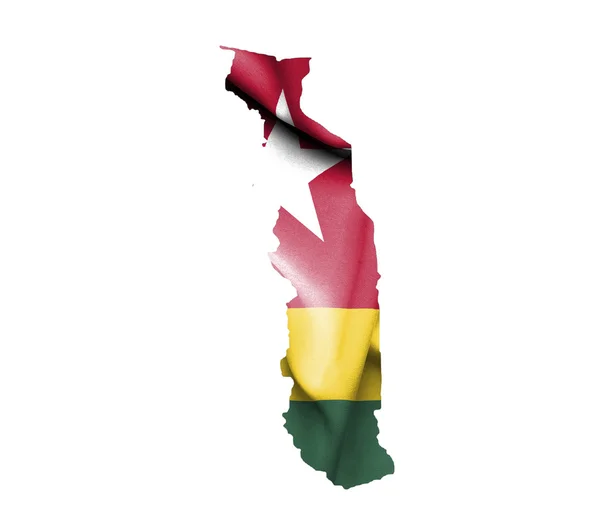 Map of Togo with waving flag isolated on white — Stock Photo, Image