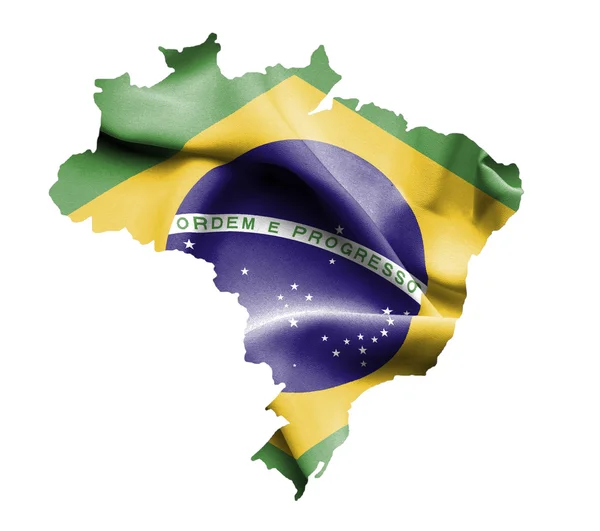 Map of Brazil with waving flag isolated on white — Stock Photo, Image
