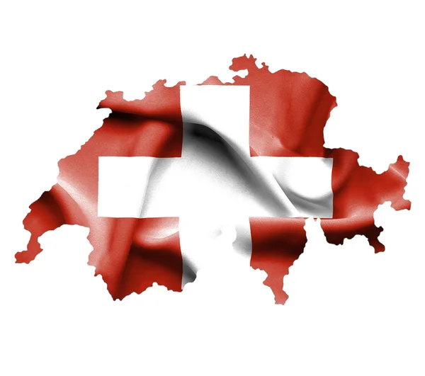 Map of Swiss with waving flag isolated on white — Stock Photo, Image