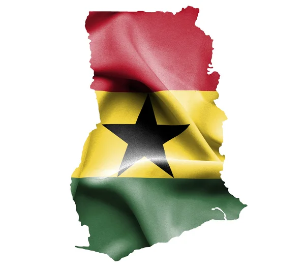 Χάρτης της Γκάνας με το κυματοειδές σημαίας απομονώνονται σε λευκό — Φωτογραφία Αρχείου