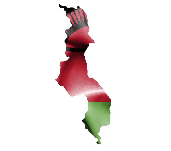 Map of Malawi with waving flag isolated on white — Stock Photo, Image