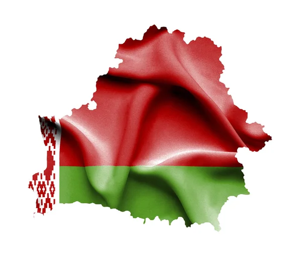 Mapa de Bielorrusia con bandera ondeante aislada en blanco —  Fotos de Stock