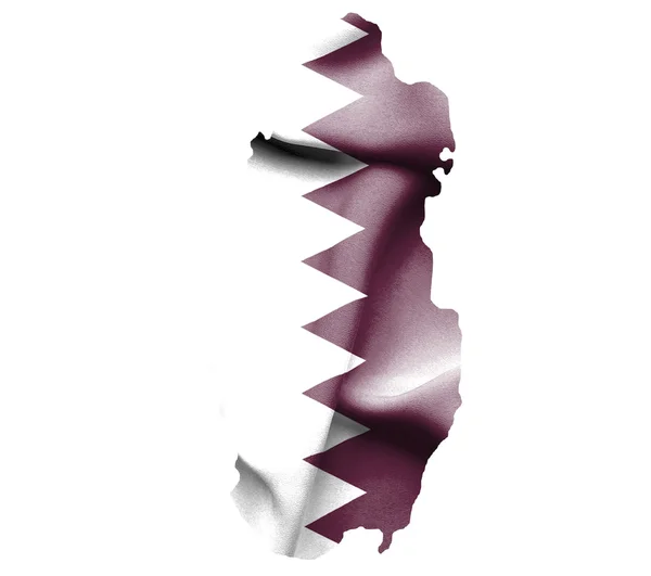 Карта Катара с размахивающим флагом, изолированным на белом — стоковое фото