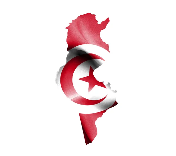 Map of Tunisia with waving flag isolated on white — Stock Photo, Image