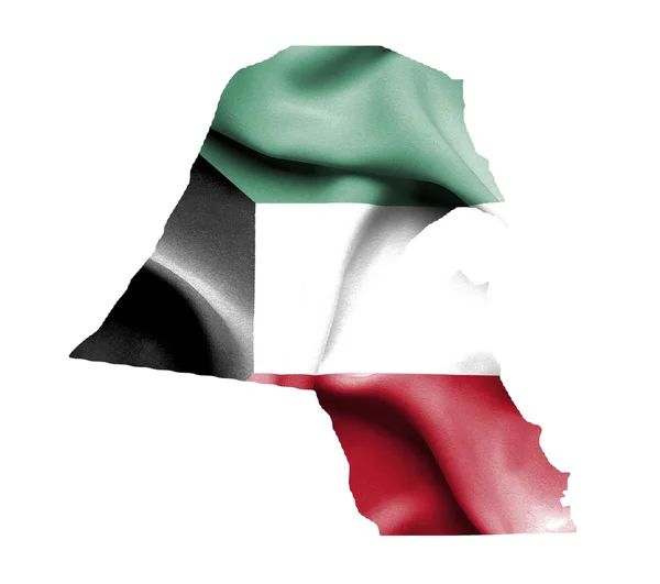 Karte von Kuwait mit wehender Fahne auf weißem Hintergrund — Stockfoto