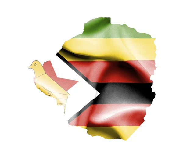 Map of Zimbabwe with waving flag isolated on white — Stock Photo, Image