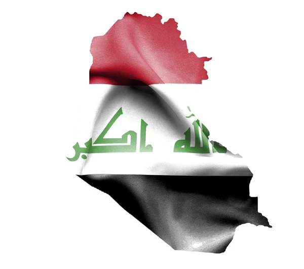 Landkarte des Irak mit wehender Fahne auf weißem Hintergrund — Stockfoto