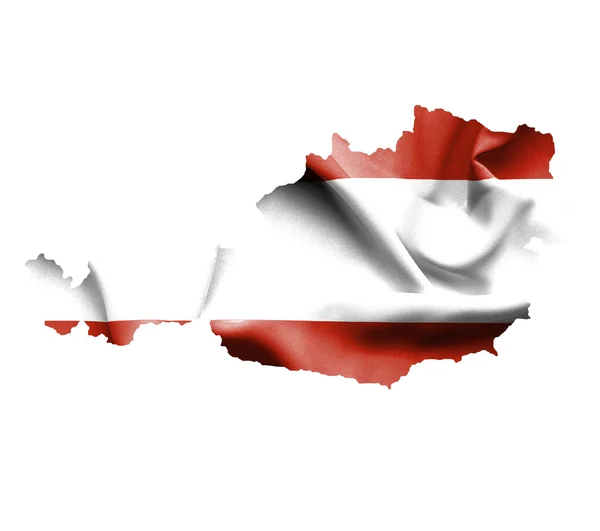 Landkarte von Österreich mit wehender Fahne auf weißem Hintergrund — Stockfoto