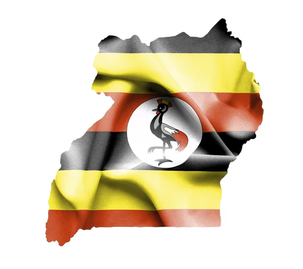 Map of Uganda with waving flag isolated on white — Stock Photo, Image