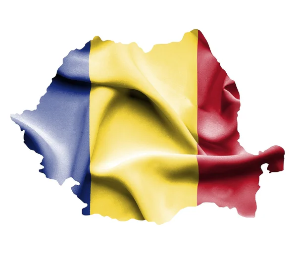 Map of Romania with waving flag isolated on white — Stock Photo, Image