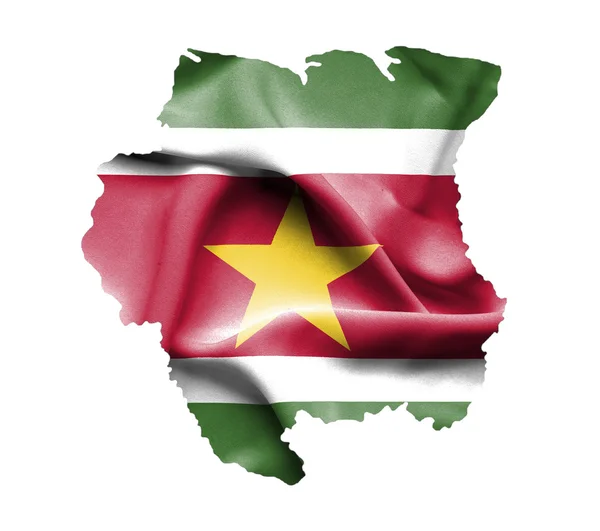 Map of Suriname with waving flag isolated on white — Stock Photo, Image