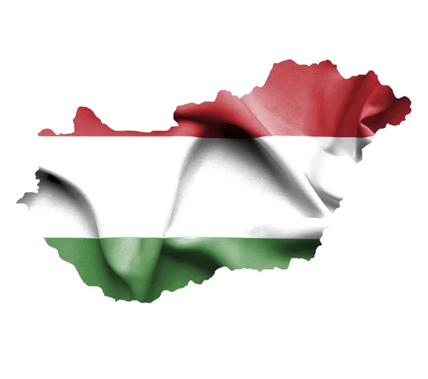 Mappa dell'Ungheria con bandiera sventolata isolata su bianco — Foto Stock