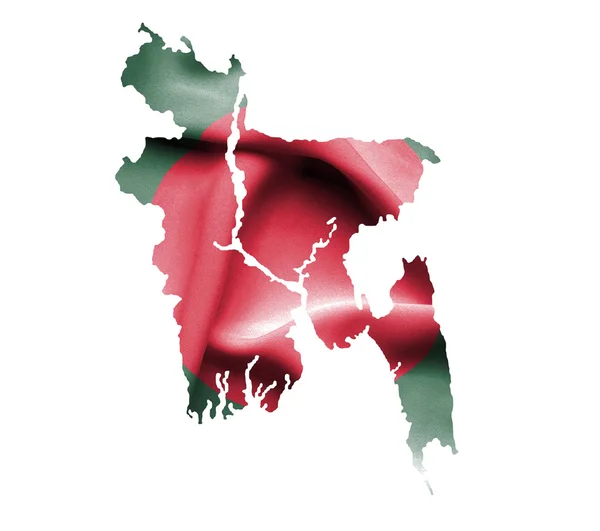 Kaart van bangladesh met zwaaien vlag geïsoleerd op wit — Stockfoto