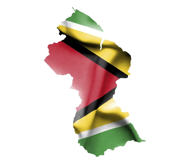 Map of Guyana with waving flag isolated on white — Stock Photo, Image
