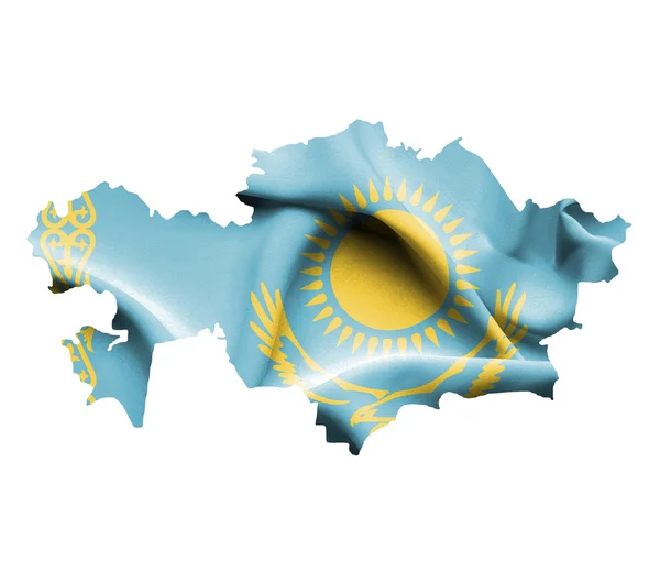 Map of Kazakhstan with waving flag isolated on white — Stock Photo, Image