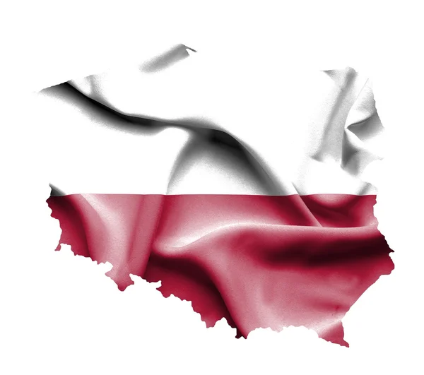 Karte von Polen mit schwenkender Fahne isoliert auf weiß — Stockfoto