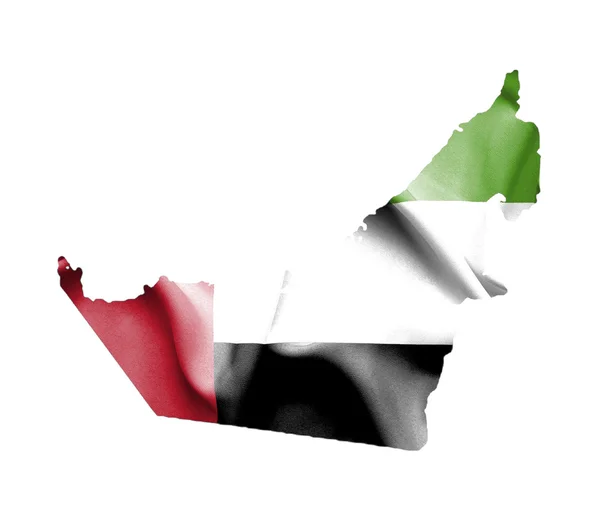 Karta över Förenade Arabemiraten med viftande flagga isolerad på vit — Stockfoto