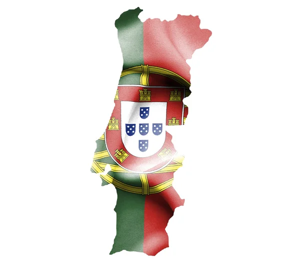 Mapa de Portugal con bandera ondeante aislado en blanco —  Fotos de Stock